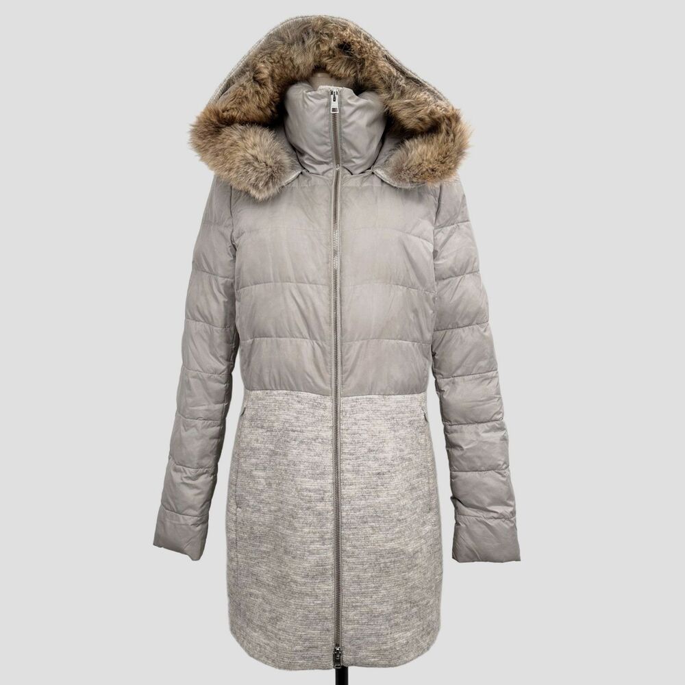 Soia & Kyo Womens S Parka Coat Gray Wool Blend Coyote Fur Hooded Winter Jacket